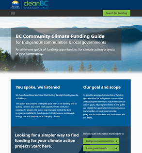 Screen capture of BC Community Climate Funding Guide